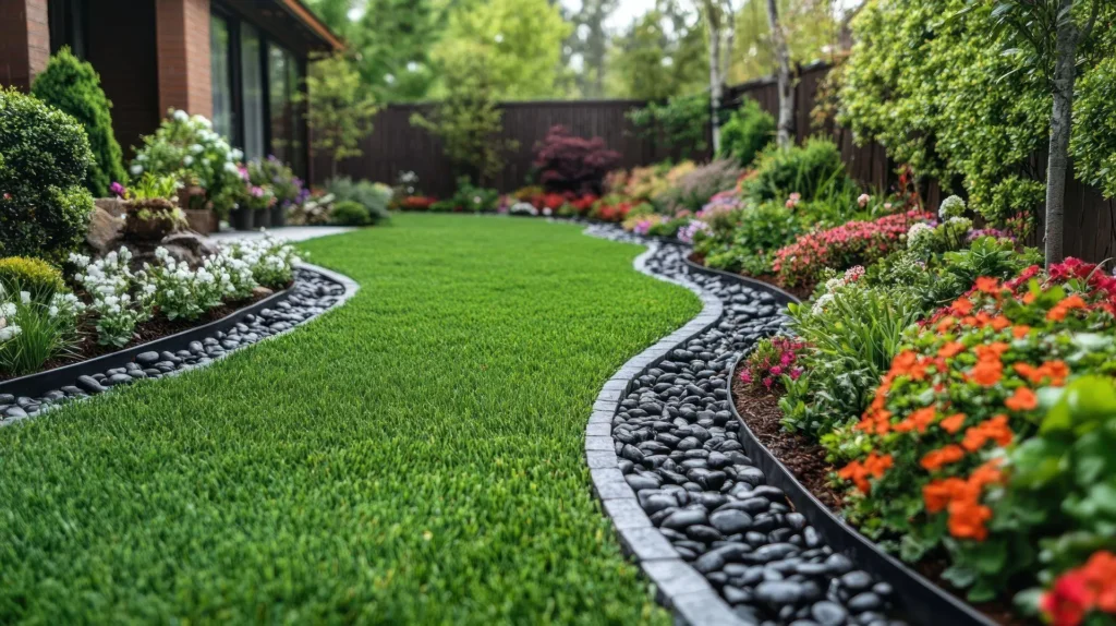 Front Yard Landscaping with Decorative River Rocks