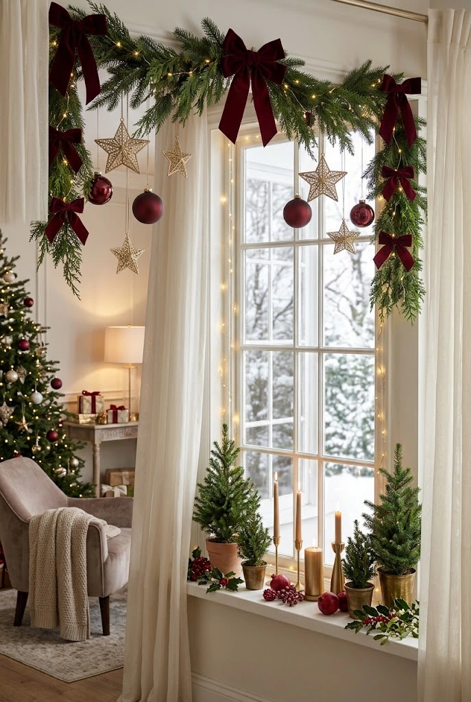 Red and Gold Christmas Window Decorations