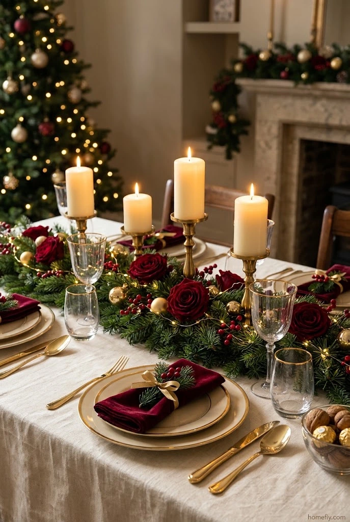 Elegant Red and Gold Christmas Table Centerpiece