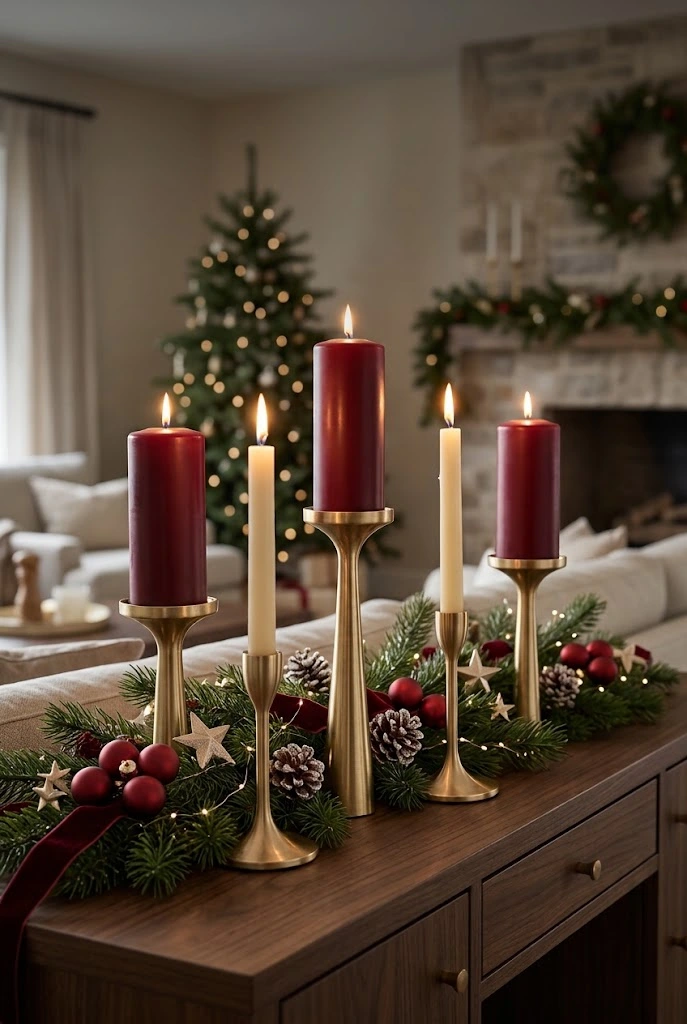 Red and Gold Christmas Candle Display