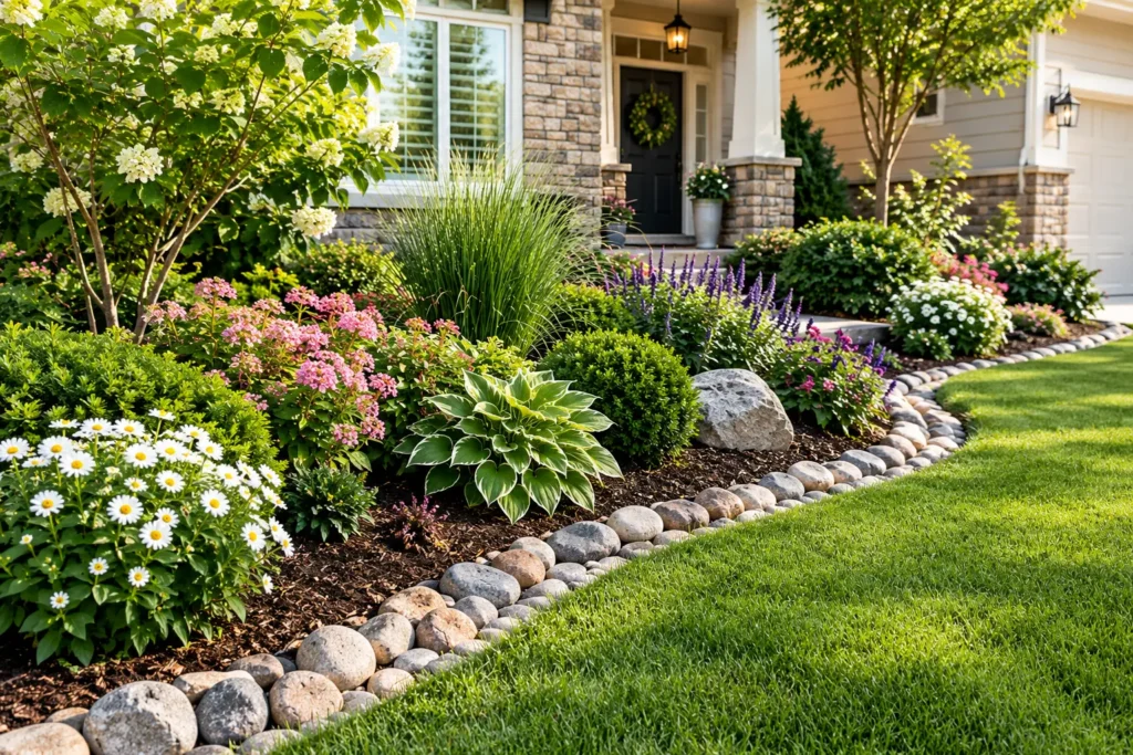 Front Yard Landscaping with Rocks and Mulch