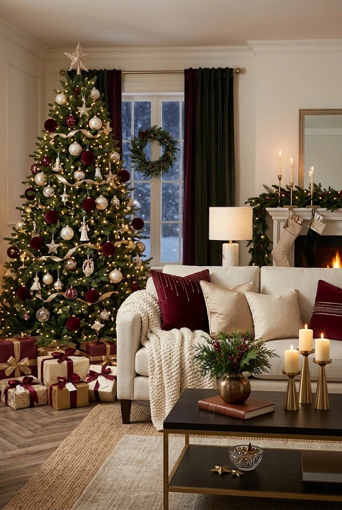 Red and Gold Christmas Living Room Decor