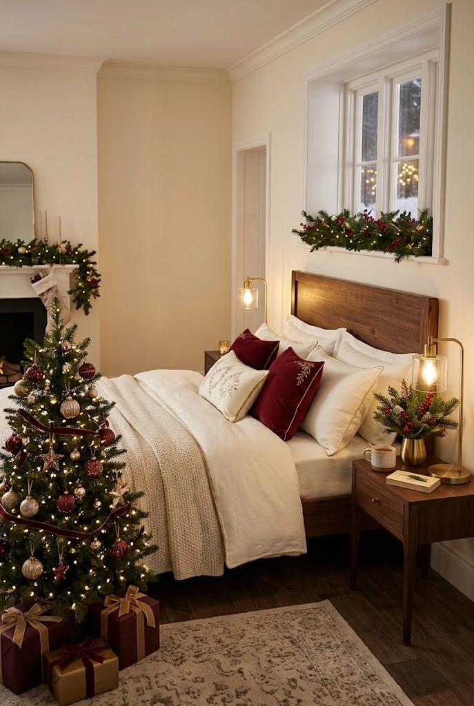 Red and Gold Christmas Bedroom Decor